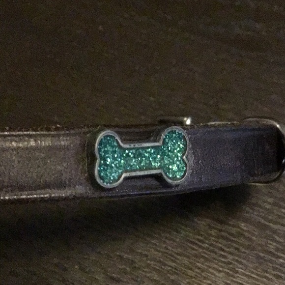 GUC Brown Leather 14” Collar with Teal Gems - Picture 2 of 3